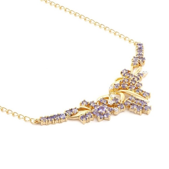 Plated 18KT Yellow Gold 2.55ctw Tanzanite and Diamond Pendant with Chain - Picture 2 of 2